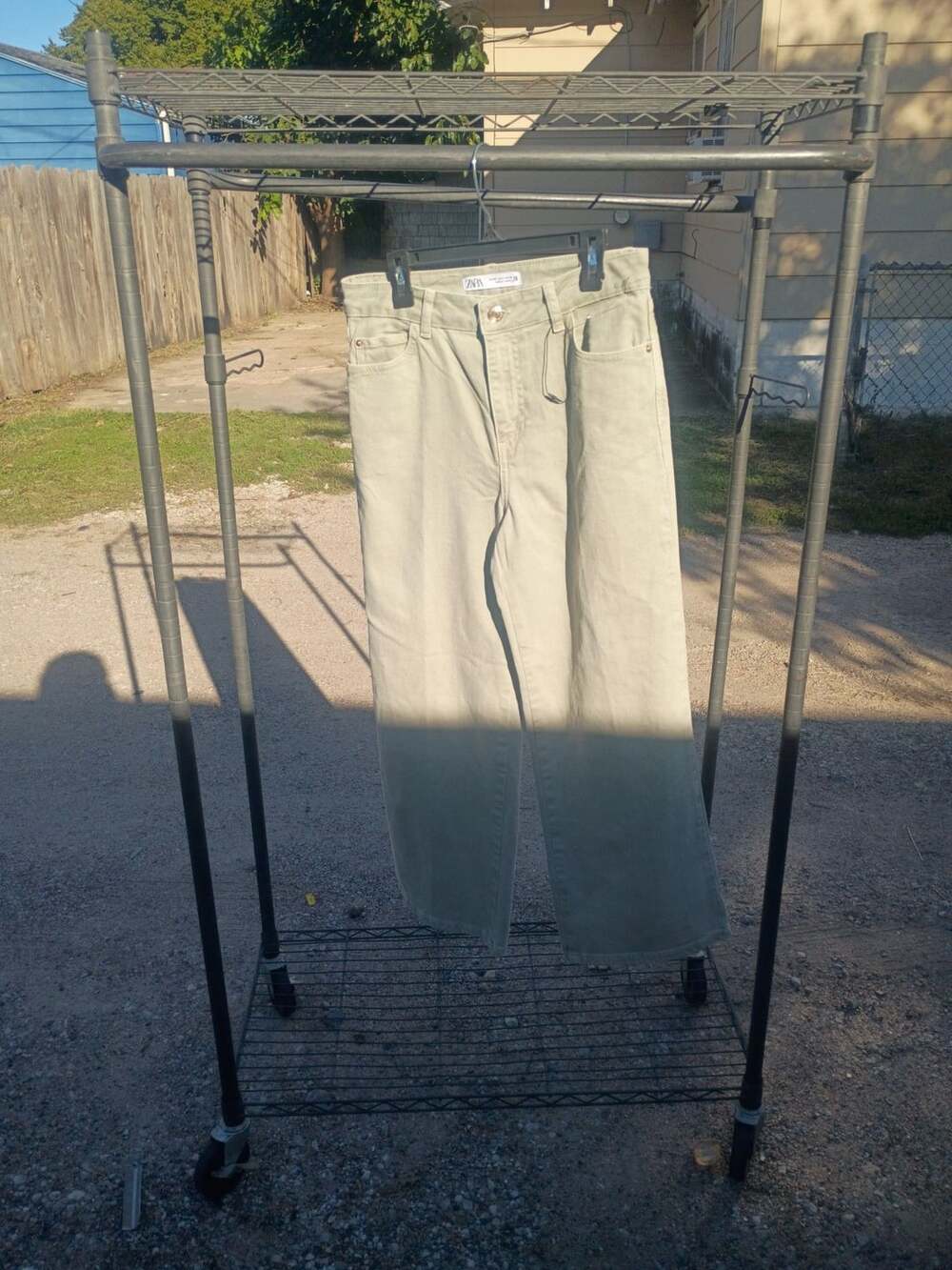 Zara Denim Pants Size USA 4 Green Cotton Wide Leg